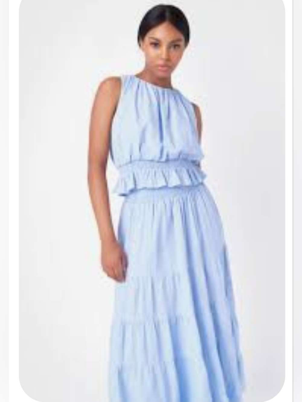 Endless Rose Ocean Blue Ruched Top & Tiered Maxi Skirt